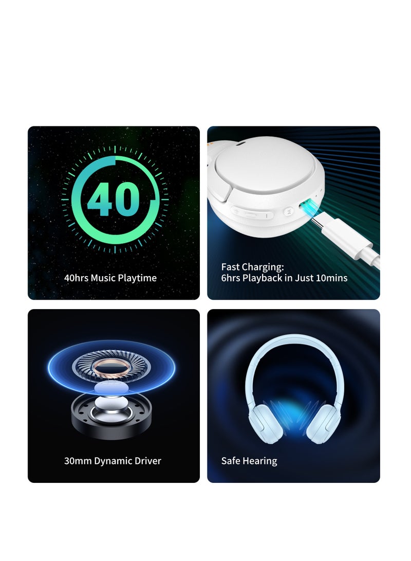 Wireless On-Ear Bluetooth Headphones, Lightweight, Foldable, 40H Playtime, Personalize EQ, Fast Charging Balck