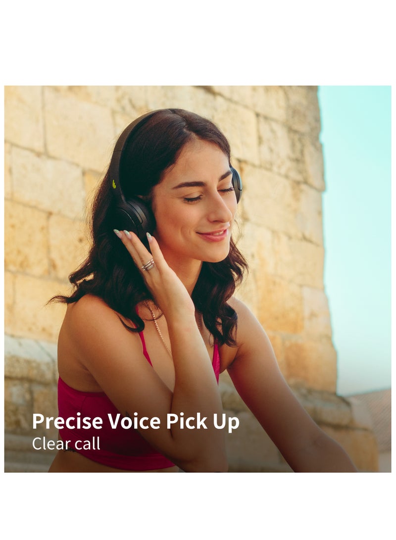 Wireless On-Ear Bluetooth Headphones, Lightweight, Foldable, 40H Playtime, Personalize EQ, Fast Charging Balck