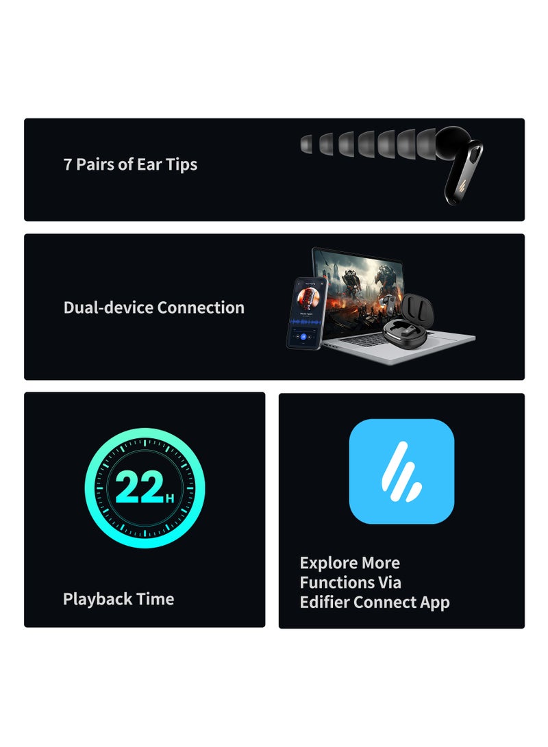 Active Noise Cancelling Bluetooth Earbuds – Spatial Audio, Hi-Res Sound, 22H Playtime, IP54 Water-Resistant, 8 Mics for Clear Calls, Bluetooth 5.3, Fast Charging Black