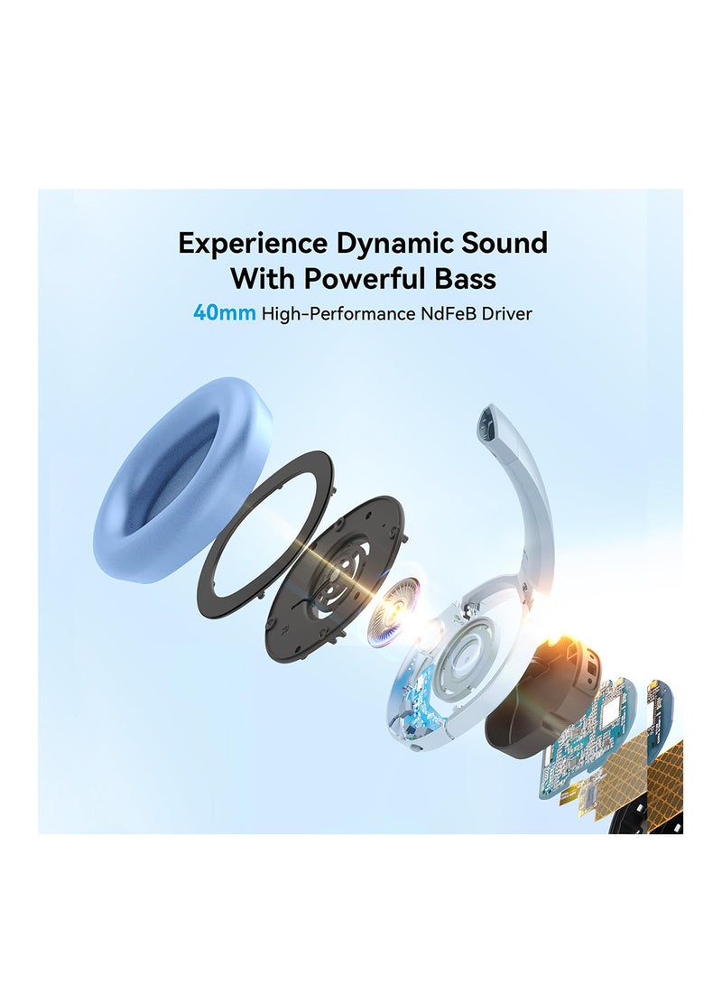 Wireless On-Ear Headphones, 30H Battery, Minimalist design, Powerful Bass, Built-In Microphone, Fast Charge Blue