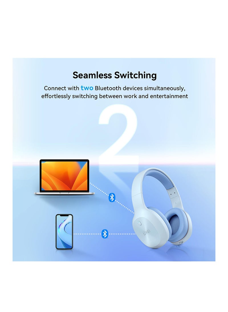 Wireless On-Ear Headphones, 30H Battery, Minimalist design, Powerful Bass, Built-In Microphone, Fast Charge Blue