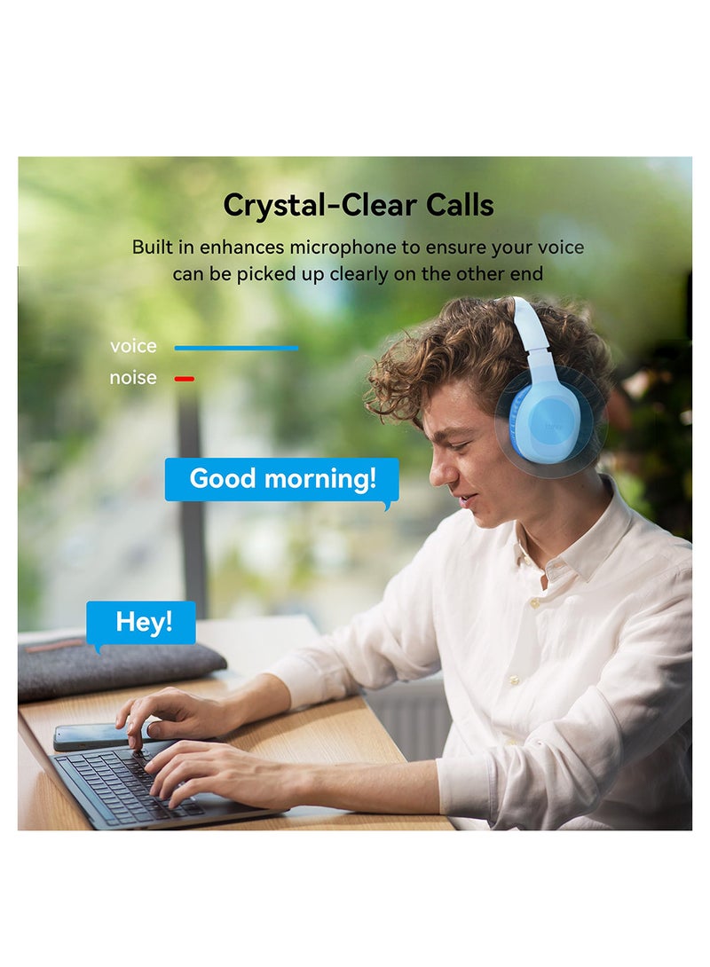 Wireless On-Ear Headphones, 30H Battery, Minimalist design, Powerful Bass, Built-In Microphone, Fast Charge Blue