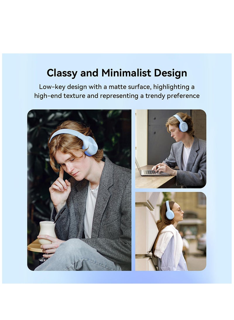 Wireless On-Ear Headphones, 30H Battery, Minimalist design, Powerful Bass, Built-In Microphone, Fast Charge Blue