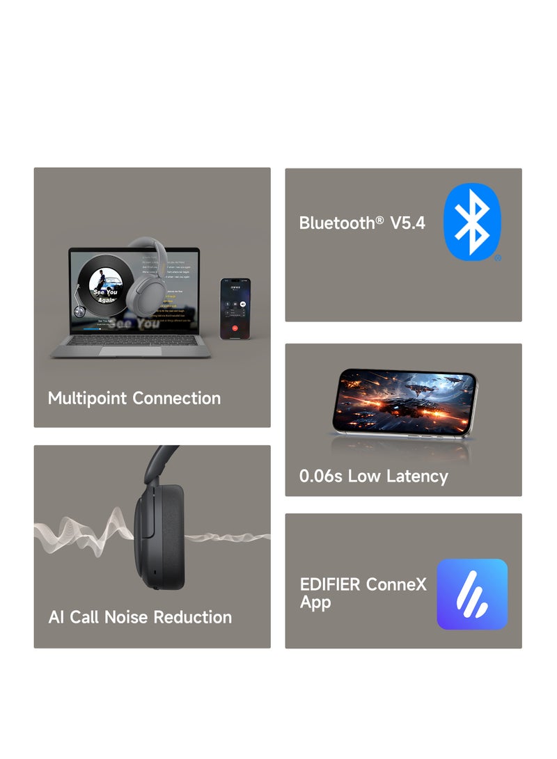 Wireless Over-Ear Bluetooth Headphones – Bluetooth 5.4, Foldable & Lightweight, 45H Battery Life, 40mm Drivers, Low Latency Black