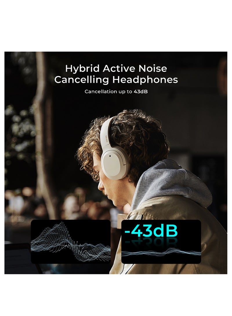 Hybrid Active Noise Cancelling Headphones - LDAC Codec - Hi-Res Audio Wireless & Wired - Fast Charge - 49H Playtime - Over Ear Bluetooth V5.2 Headphones Ivory