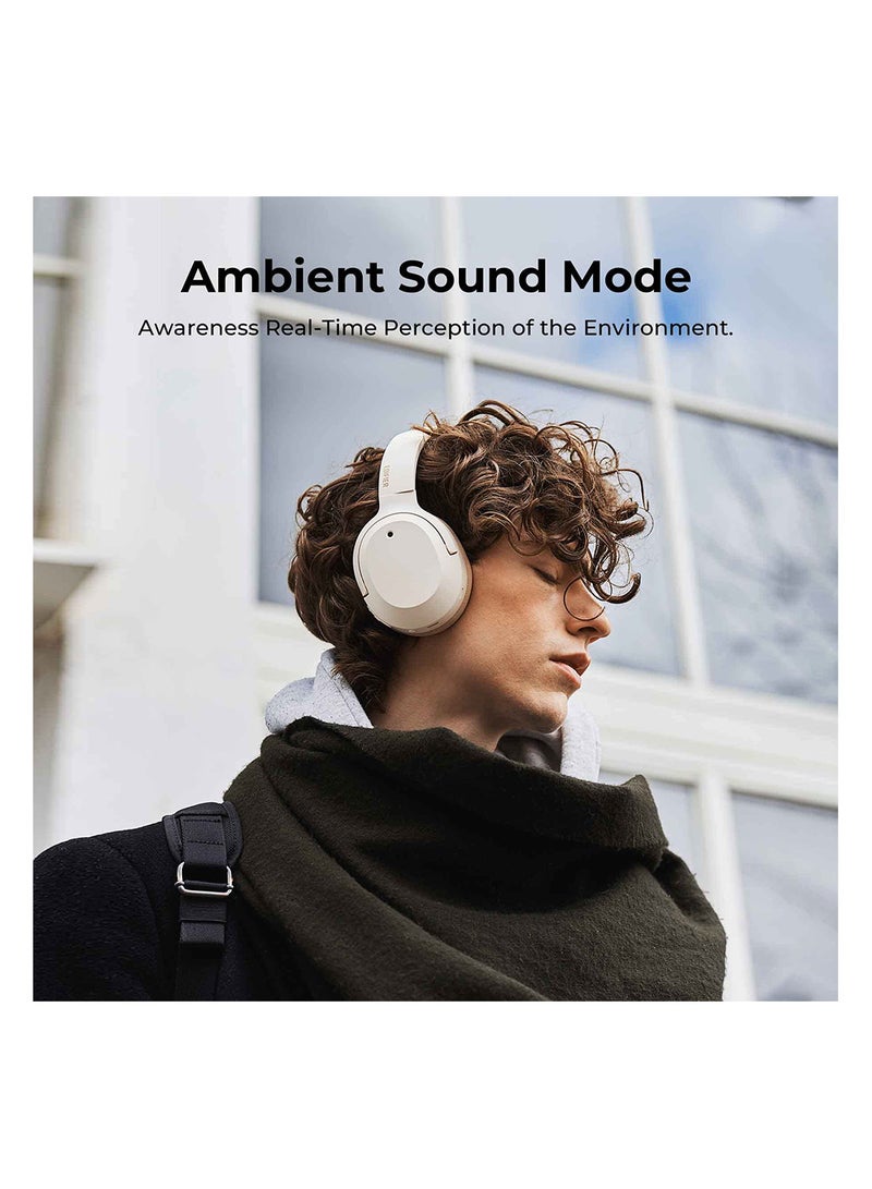 Hybrid Active Noise Cancelling Headphones - LDAC Codec - Hi-Res Audio Wireless & Wired - Fast Charge - 49H Playtime - Over Ear Bluetooth V5.2 Headphones Ivory