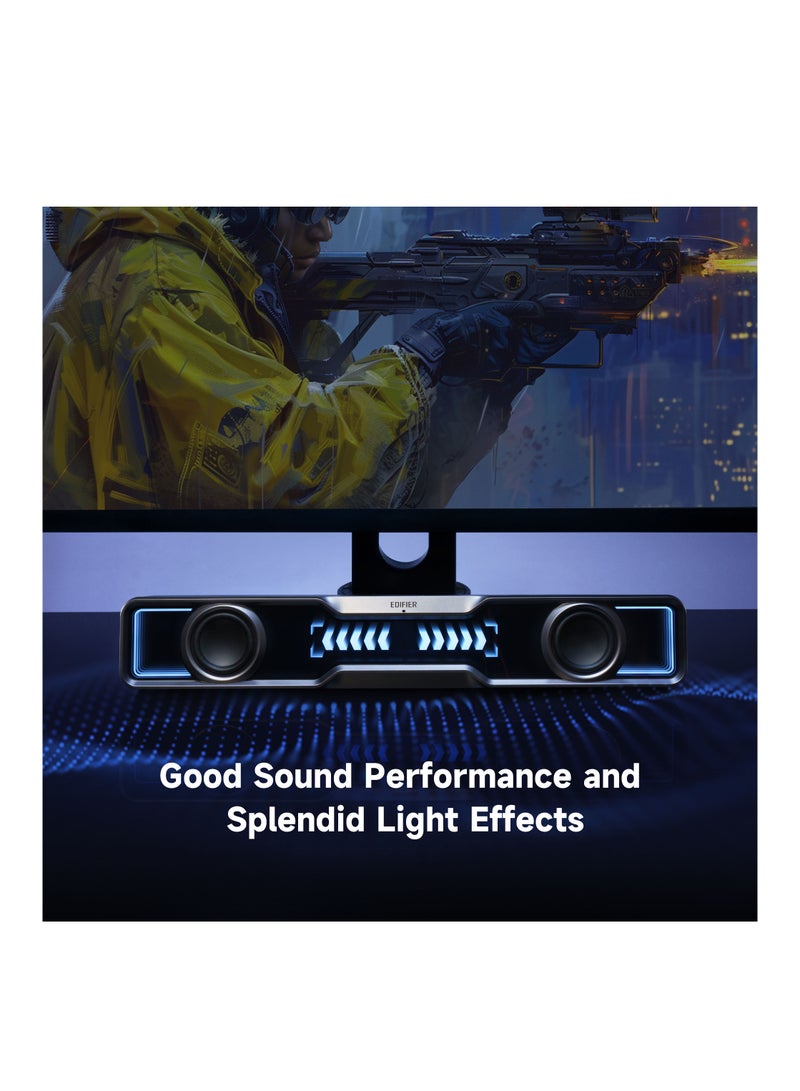 Multimedia Soundbar, Dynamic Lighting, Bluetooth V5.4, Enhanced Bass, Built-in Microphone, Various Sound Effects, Speakers with USB for Desktop PC Laptop Tablet Black