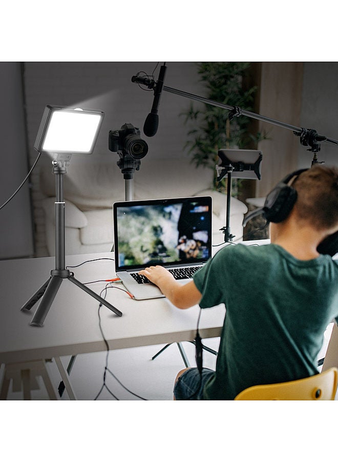 USB Video Conference Lighting Kit with 1 * LED Video Light 5600K Dimmable + 1 * Desktop Tripod + 1 * 180° Rotatable Mounting Adapter + 4 * Color Filters(Red/Yellow/Blue/White)