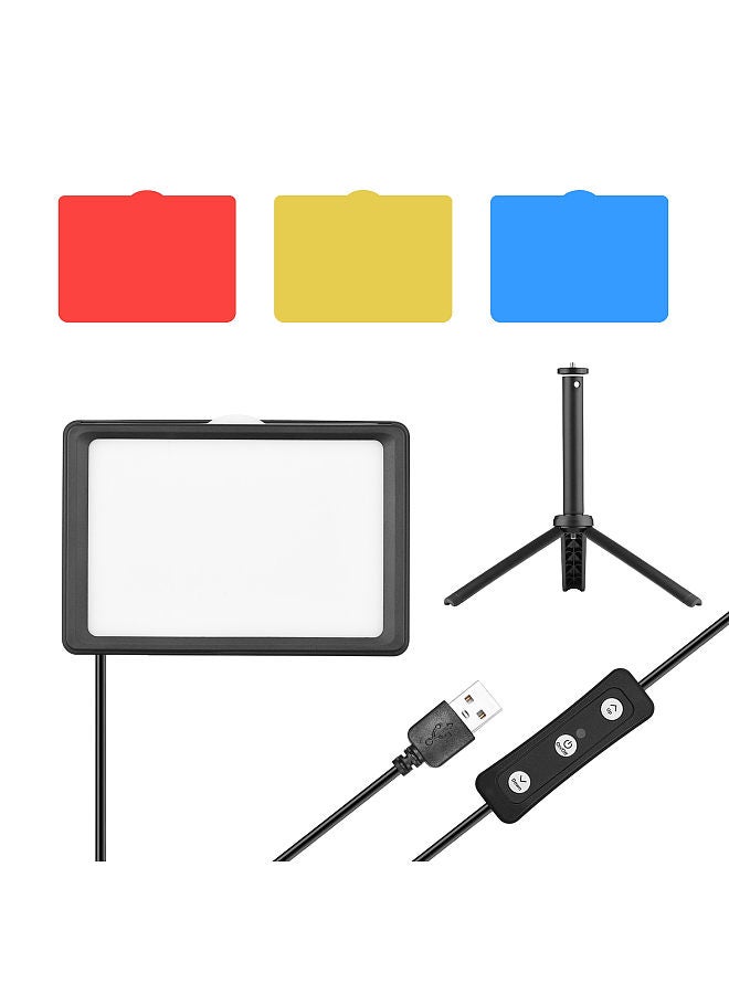 USB Video Conference Lighting Kit with 1 * LED Video Light 5600K Dimmable + 1 * Desktop Tripod + 1 * 180° Rotatable Mounting Adapter + 4 * Color Filters(Red/Yellow/Blue/White)