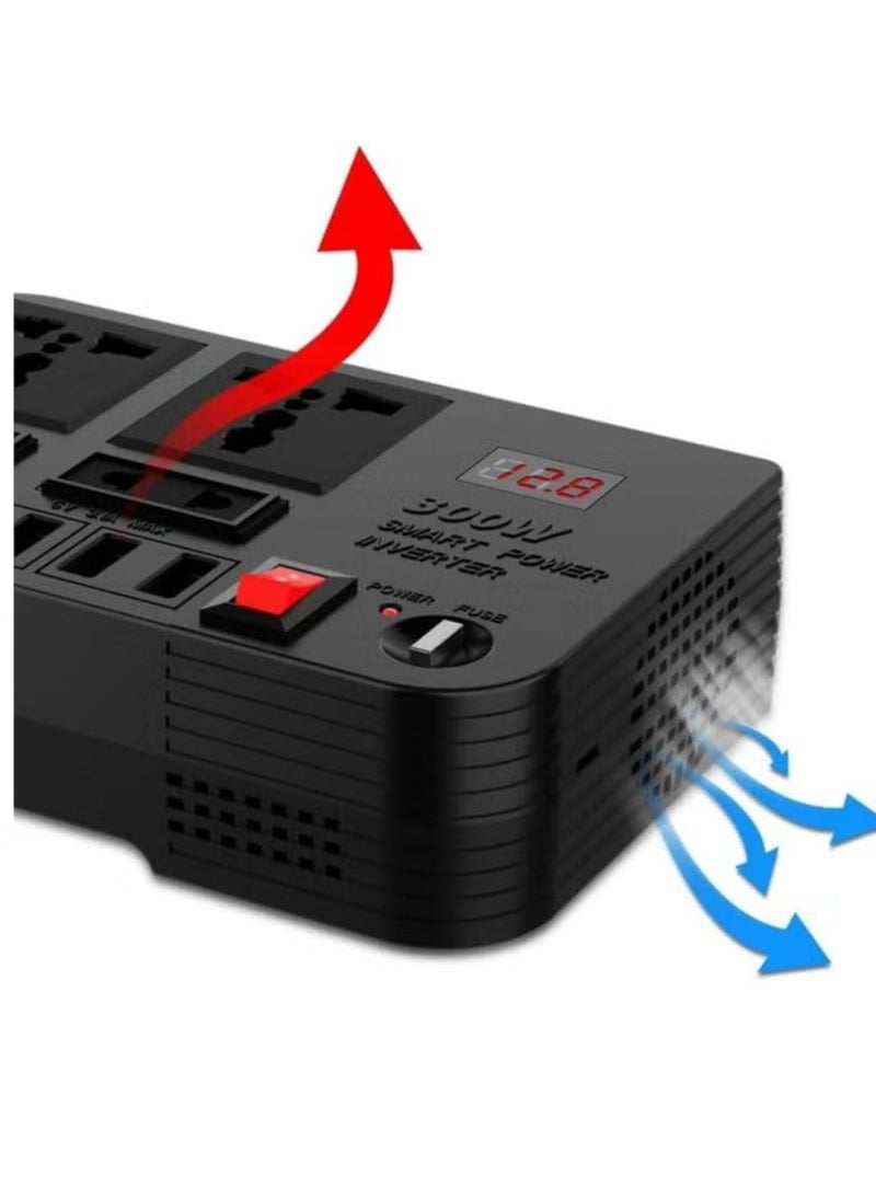 300W Car Power Inverter DC 12V/24V to 220V AC with 4 USB Ports Fast Charging with 2 Universal Sockets with Multifunctional LED Display Photovoltaic Inverter