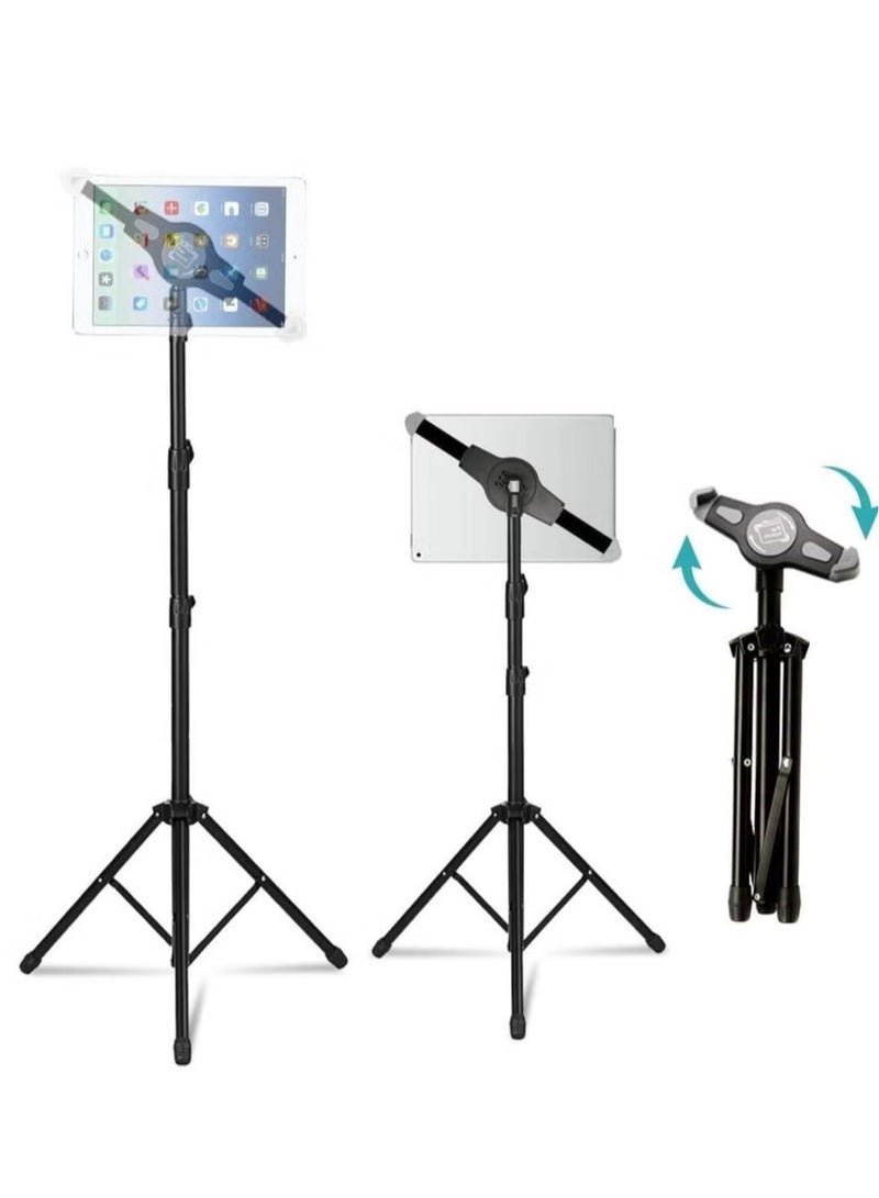 IPad and Mobile Phone Tripod Stand,Height Adjustable 20 to 60 Inch with 360 Degree Rotating Tablet Holder for iPad Air,iPad Pro and More 9.5 to 14.5 Inch Tablets