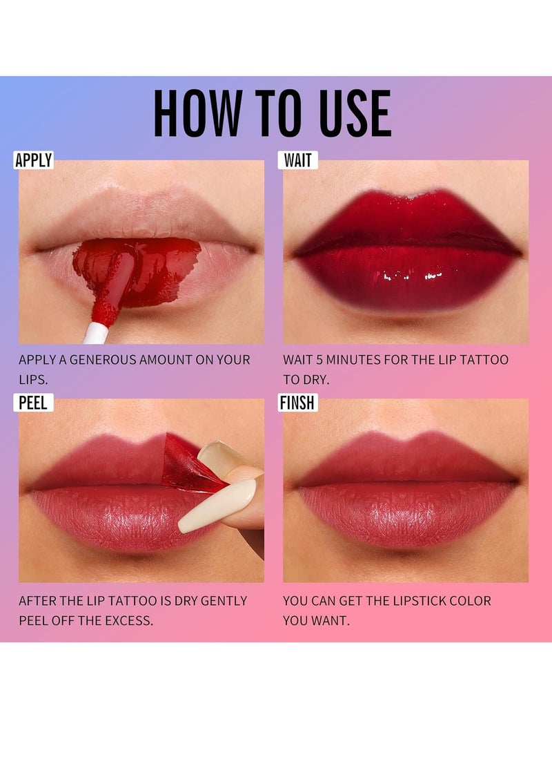 KIMUSE Tattoo Peel & Reveal Lip Stain, Waterproof Long Lasting Peel Off Lip Liner Tattoo, Non Stick Color Peel Off Mask Lip Gloss Makeup