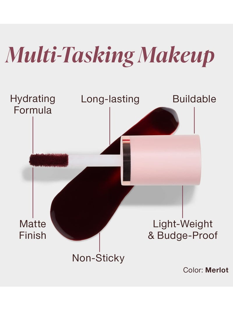 Mineral Fusion 2-in-1 Lip & Cheek Stain Merlot, 0.10 fl oz, Deep Cherry Red hydrating, long-lasting, matte lip and cheek color