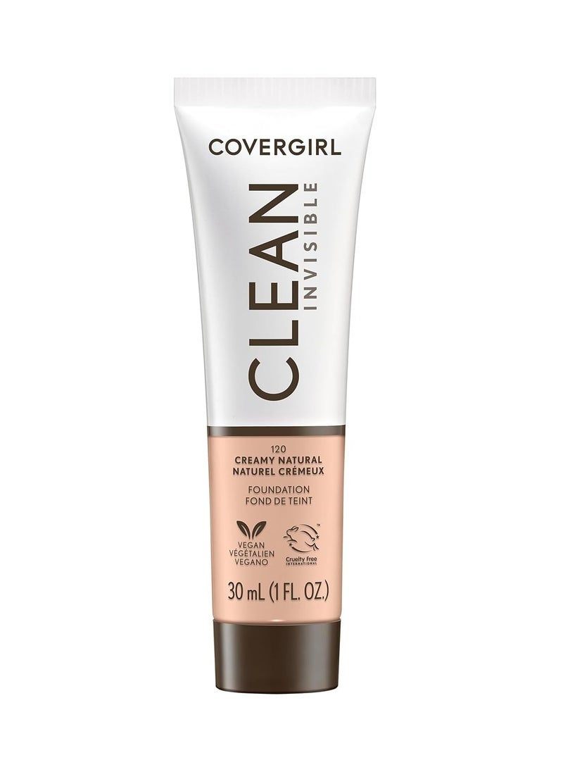 CoverGirl Clean Invisible, Creamy Natural, Foundation, Blendable Formula, Buildable Coverage, Lightweight, Natural Finish, Non-Comedogenic, 1oz