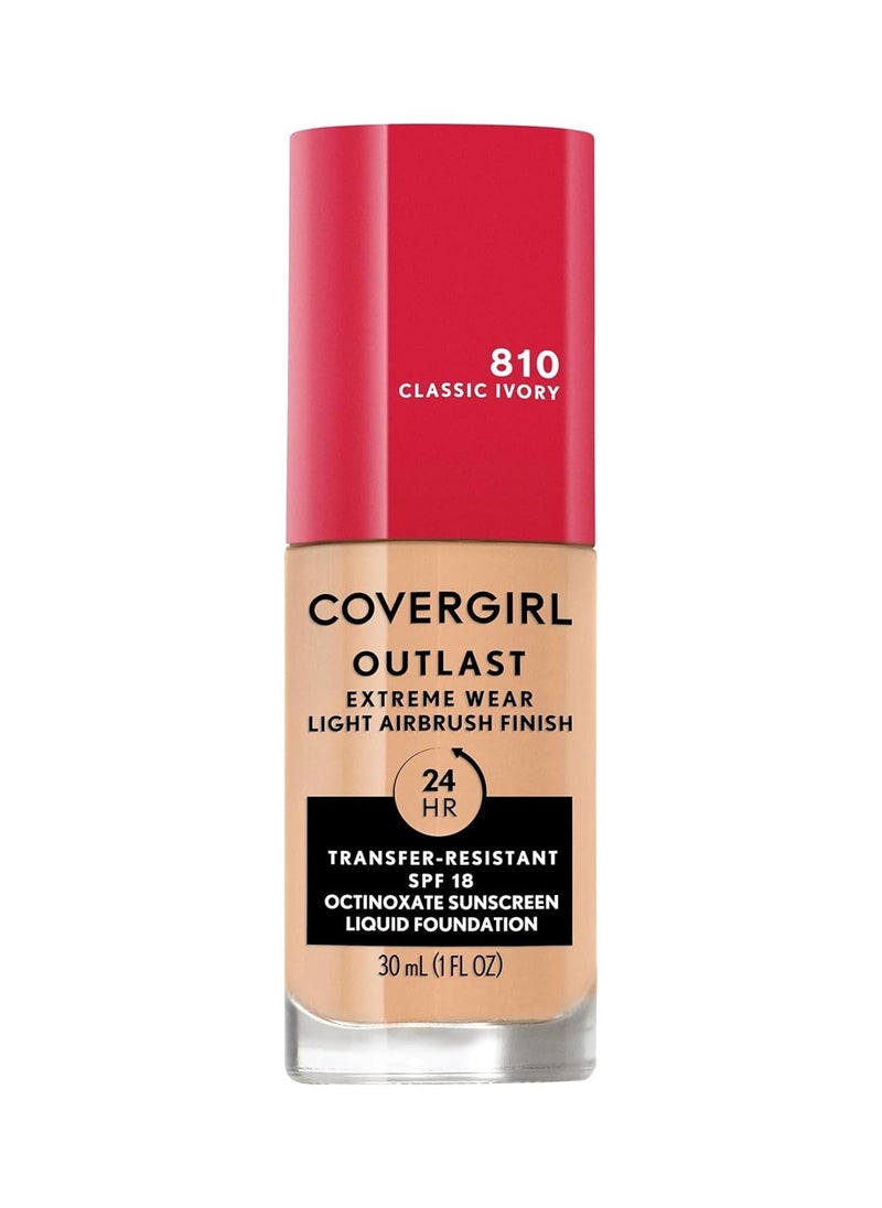 Covergirl Outlast Extreme Wear 3-in-1 Full Coverage Liquid Foundation, SPF 18 Sunscreen, Classic Ivory, 1 Fl. Oz.