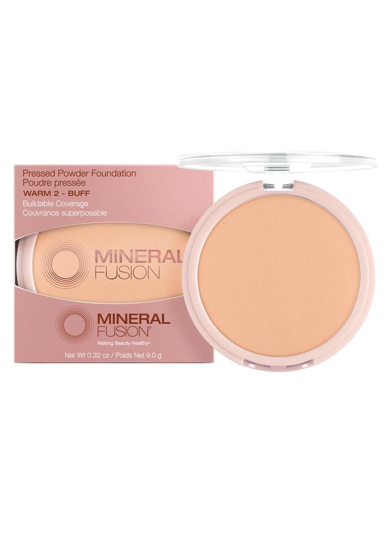 Mineral Fusion Pressed Powder Foundation, Warm 2 - Med Skin w/Yellowish Undertones, Age Defying Foundation Makeup with Matte Finish, Talc Free Face Powder, Hypoallergenic, Cruelty-Free, 0.32 Oz