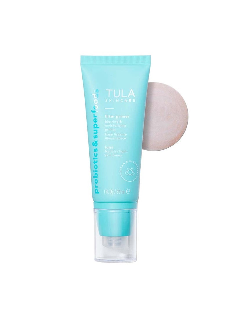 TULA Skin Care Face Filter Blurring and Moisturizing Primer - Luna, Evens the Appearance of Skin Tone & Redness, Hydrates & Improves Makeup Wear, 1fl oz