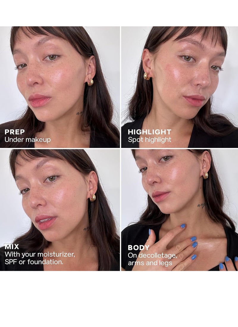 Saie Mini Glowy Super Gel Lightweight Illuminator - Luminizer + Makeup Primer for Glowing Skin - Enriched with Vitamin C + Hydrating Squalane Oil - Wear Alone or Under Makeup - Roseglow (0.5 oz)