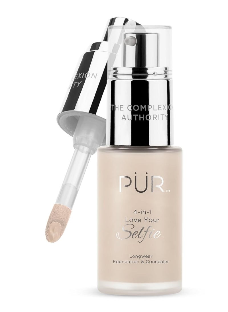 PUR Beauty 4-in-1 Love Your Selfie Foundation & Concealer - Longwear Full Coverage Liquid Makeup Foundation with Hydrating Blend for Refined-Looking, Natural Beauty Glow, Skin Texture & Tone