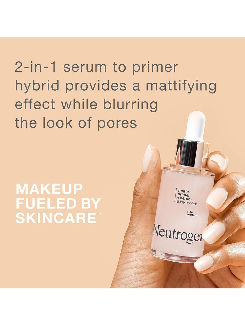 Neutrogena Shine Control Matte Booster Face Primer & Serum, Skin-Mattifying Serum-to-Primer with Rice Protein, Absorbs Excess Oil & Keeps Skin Shine Free, 1.0 fl. Oz