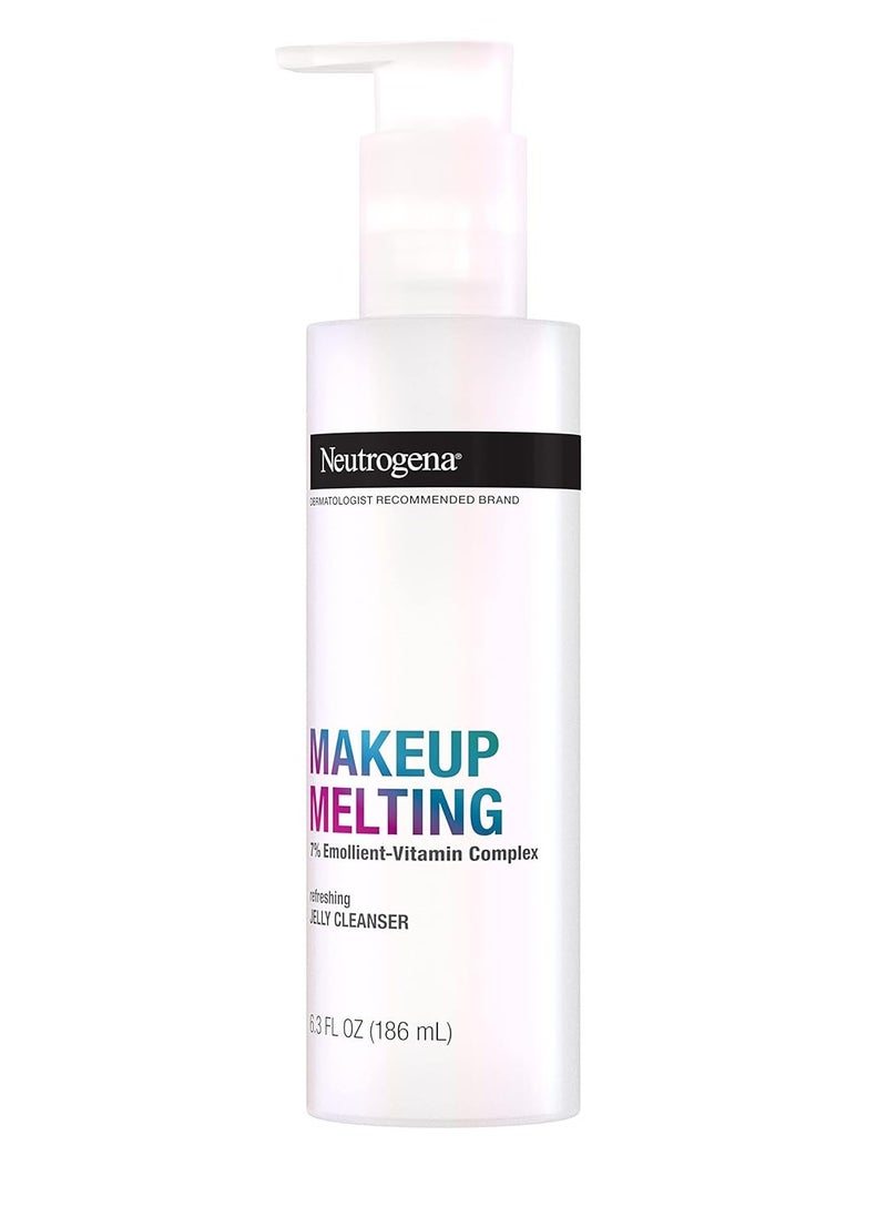 Neutrogena Makeup Melting Refreshing Jelly Cleanser, 7% Emollient-Vitamin Complex, Gentle Face & Eye Makeup Remover to Melt Stubborn Makeup, Cleanse & Condition Skin, Oil-Free, 6.3 fl. Oz