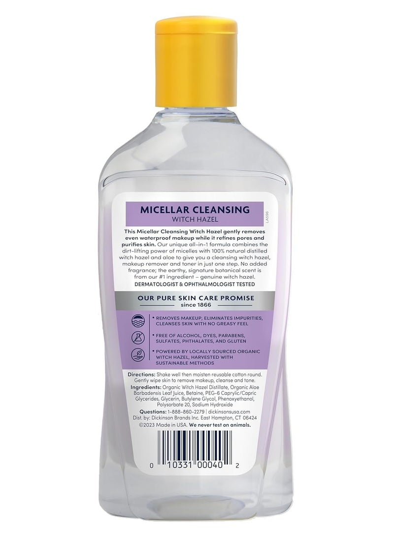 Dickinson's Micellar Cleansing Witch Hazel, An All-in-1 Makeup Remover, Pore Refiner, Skin Cleanser and Toner; Alcohol Free with Aloe, for Sensitive Skin, 16oz