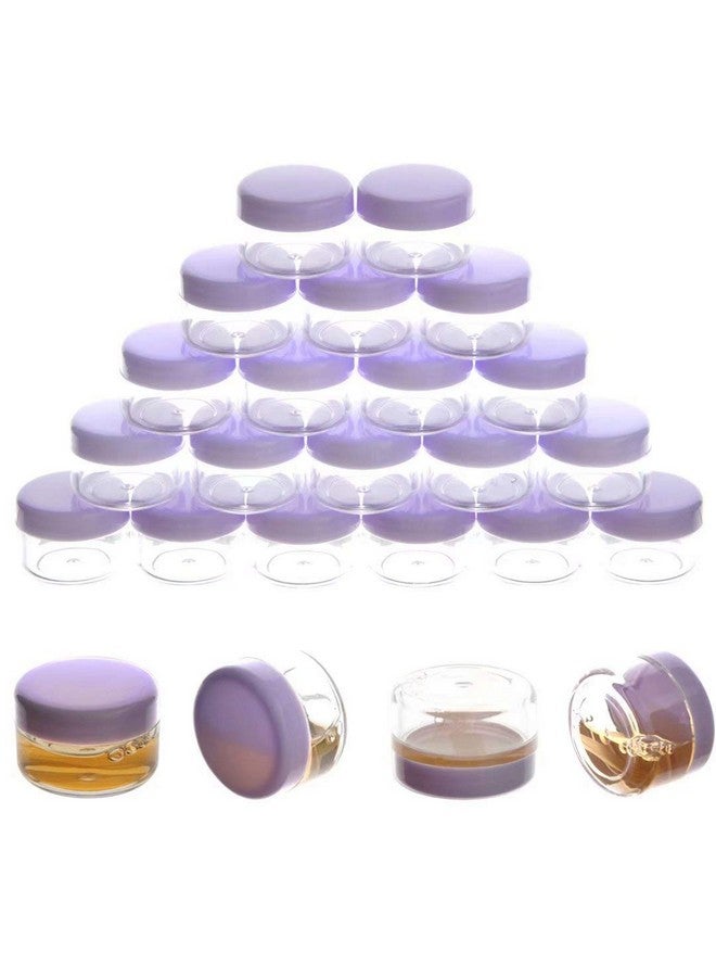 5 Gram Sample Containers With Lids, Mini Makeup Containers, Empty Plastic Travel Cosmetic Containers With Labels(50 Count, Purple Lid)