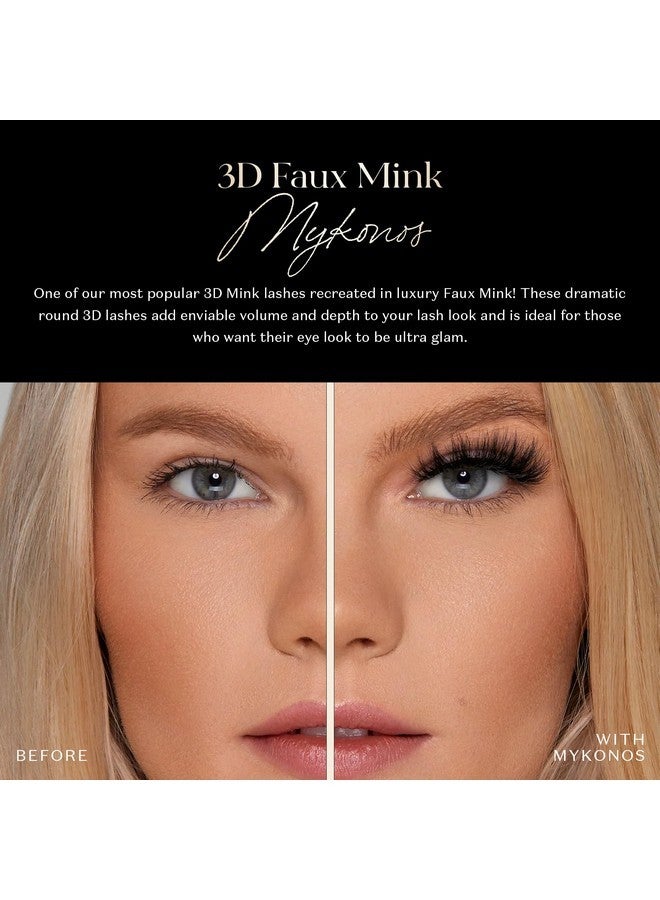 3D Mykonos In Faux Mink | False Eyelashes | Dramatic Look And Feel | Reusable | Non-Magnetic | 100% Handmade, Vegan | Silk Like Luxury Fibers