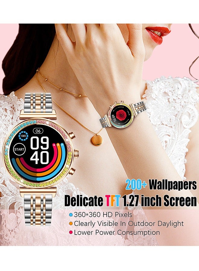 Women Bluetooth Smartwatch 1.27 Inch Full Screen Touch With Multiple Sports Modes And Multi Language Settings, Sports Sleep Heart Rate Monitoring Android 5.0 And IOS 8.0 Above Systems Universal RT i110 Gold,Free A Silicone Strap