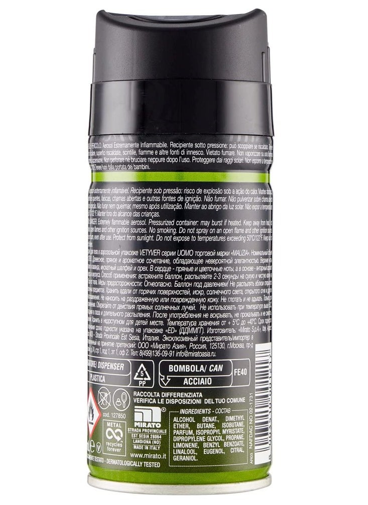 Malizia Uomo Deo Vetyver Body Spray 150 ml (Pack of 3)