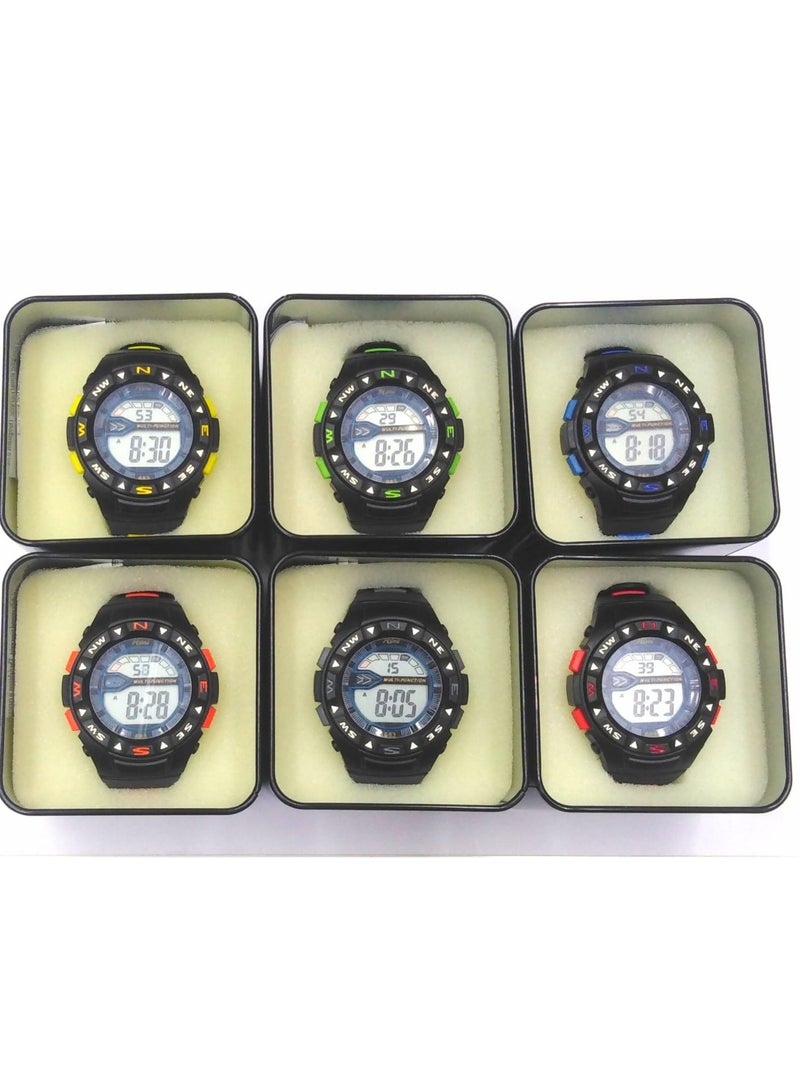 Children Digital Sports Watches, Water Resistant,Set of 6