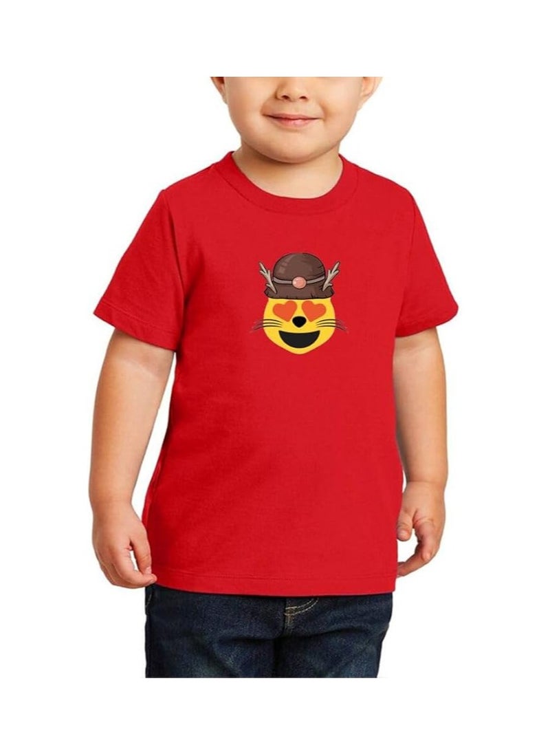 Christmas Emoji Kids Red T-Shirt For Boys–Soft Cotton Round Neck Short Sleeve T-Shirt With Smiley Face Emoji–Great For Parties