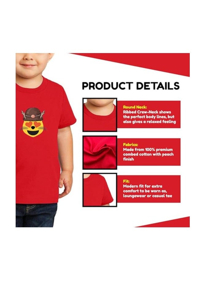 Christmas Emoji Kids Red T-Shirt For Boys–Soft Cotton Round Neck Short Sleeve T-Shirt With Smiley Face Emoji–Great For Parties