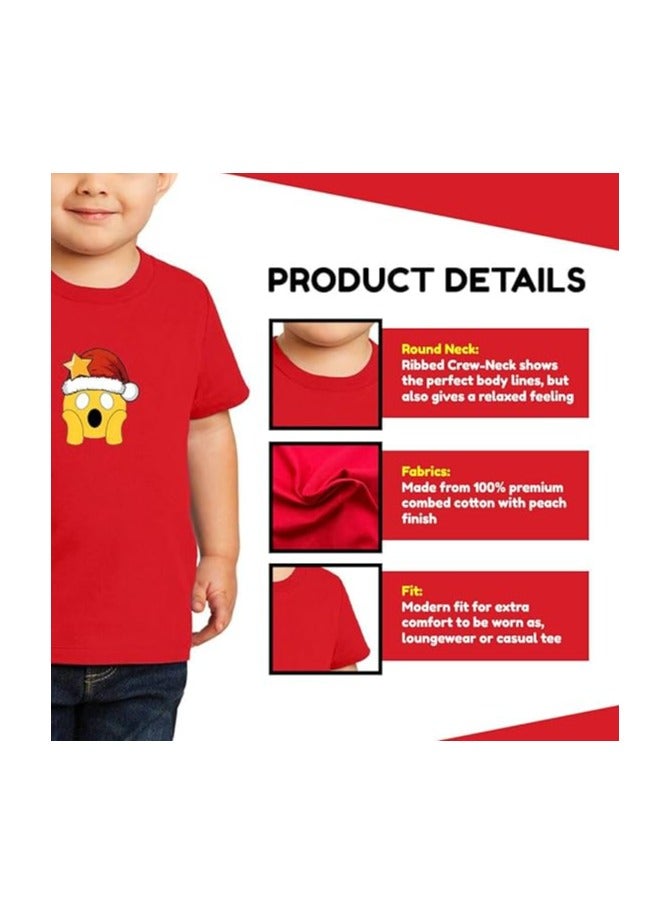 Christmas Emoji Kids Red T-Shirt For Boys–Soft Cotton Round Neck Short Sleeve T-Shirt With Smiley Face Emoji–Great For Parties