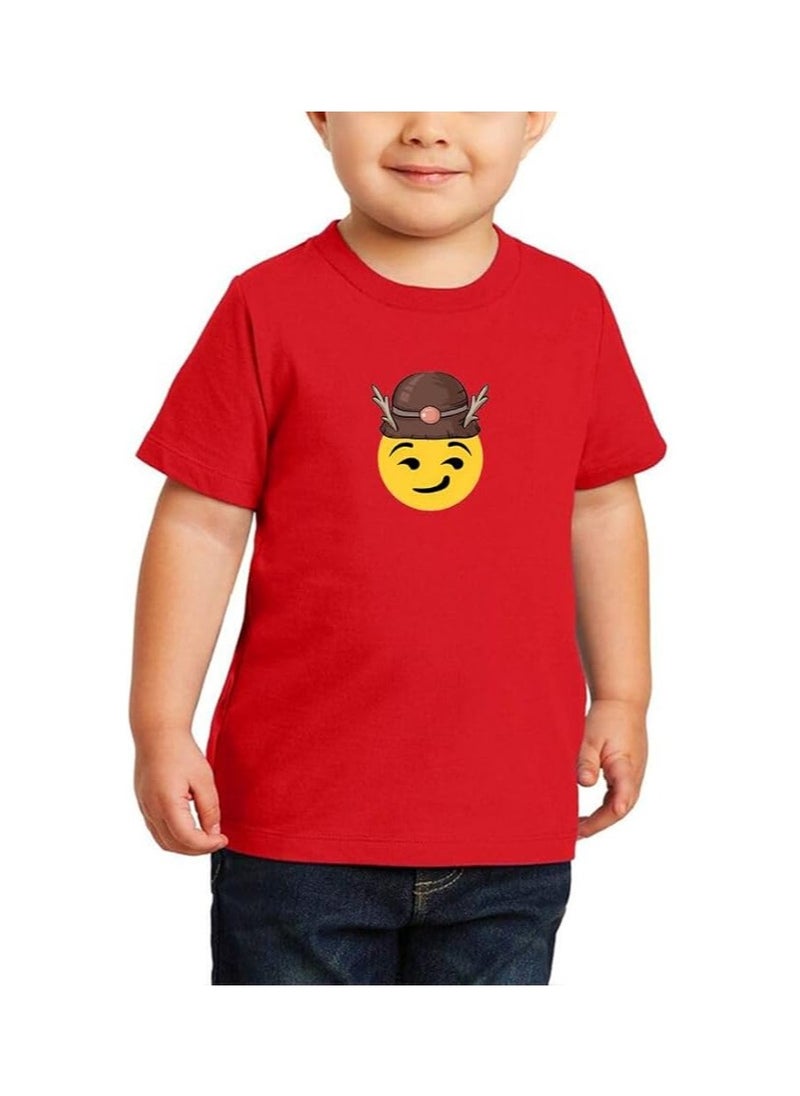 Christmas Emoji Kids Red T-Shirt For Boys–Soft Cotton Round Neck Short Sleeve T-Shirt With Smiley Face Emoji–Great For Parties