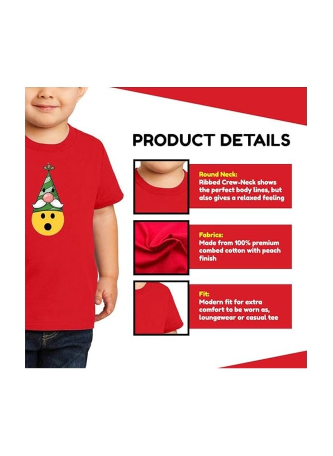 Christmas Emoji Kids Red T-Shirt For Boys–Soft Cotton Round Neck Short Sleeve T-Shirt With Smiley Face Emoji–Great For Parties