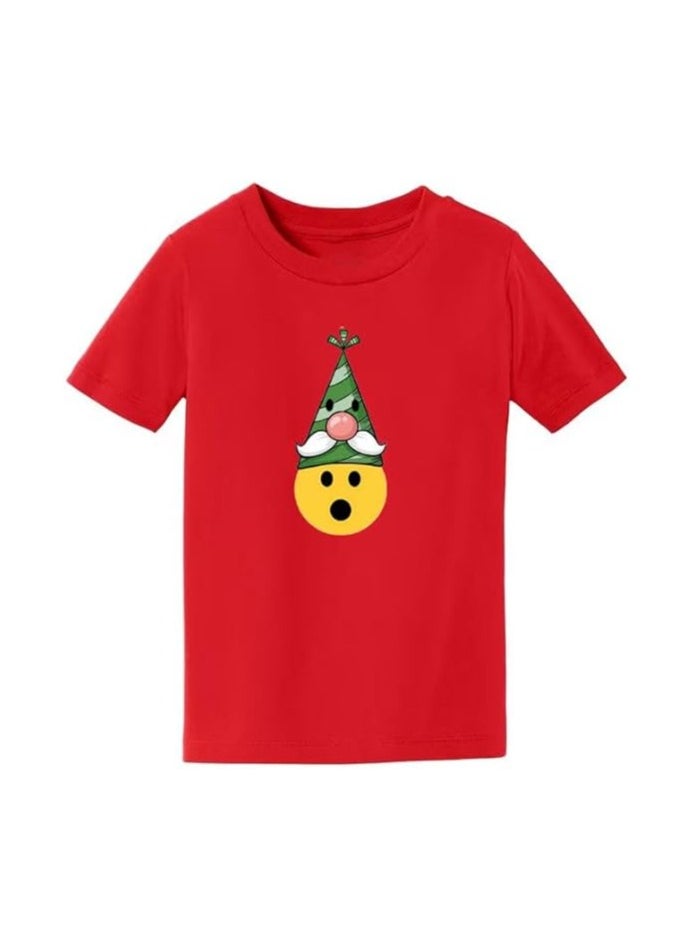 Christmas Emoji Kids Red T-Shirt For Boys–Soft Cotton Round Neck Short Sleeve T-Shirt With Smiley Face Emoji–Great For Parties