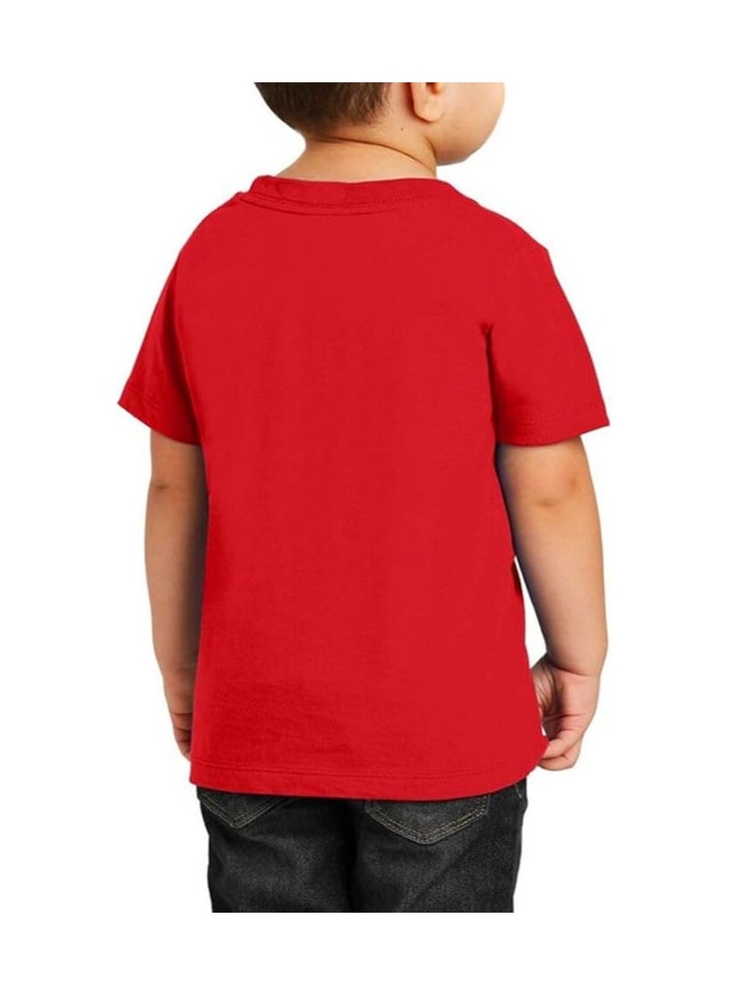 Christmas Emoji Kids Red T-Shirt For Boys–Soft Cotton Round Neck Short Sleeve T-Shirt With Smiley Face Emoji–Great For Parties