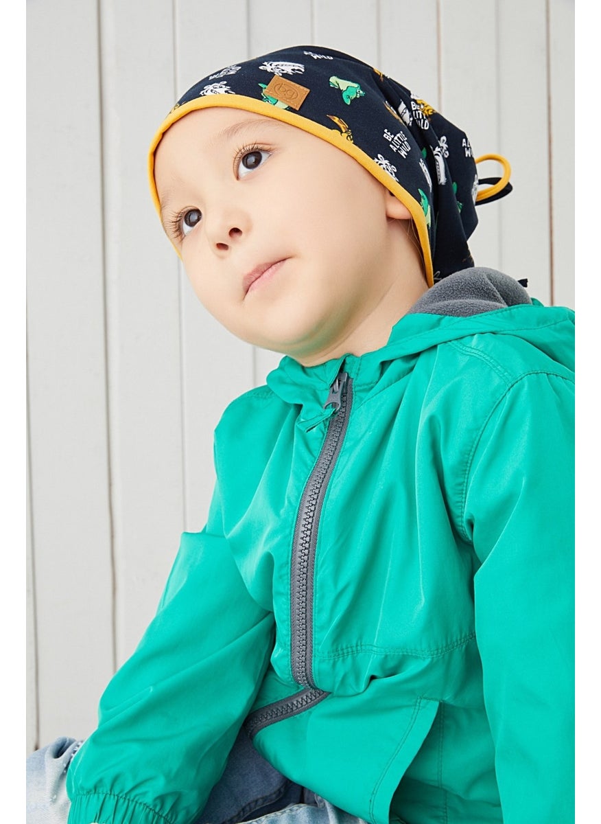 Cotton Double Layer Soft Combed Cotton Navy Blue Yellow Baby Boy Hat Beanie