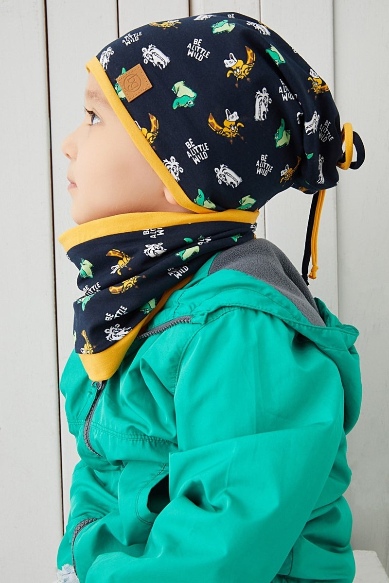 Cotton Double Layer Soft Combed Cotton Navy Blue Yellow Baby Boy Hat Beanie