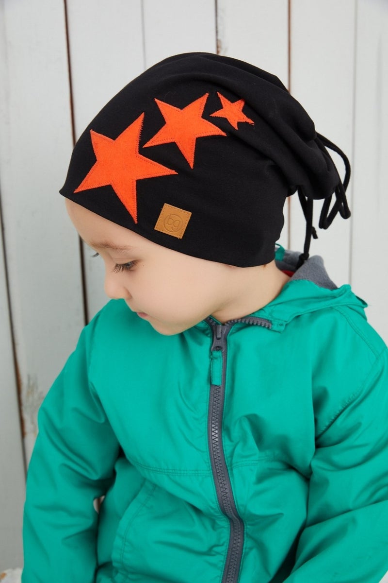 Orange Black Boy Baby Hat Beanie Soft Double Layer Sports Cotton Combed Cotton