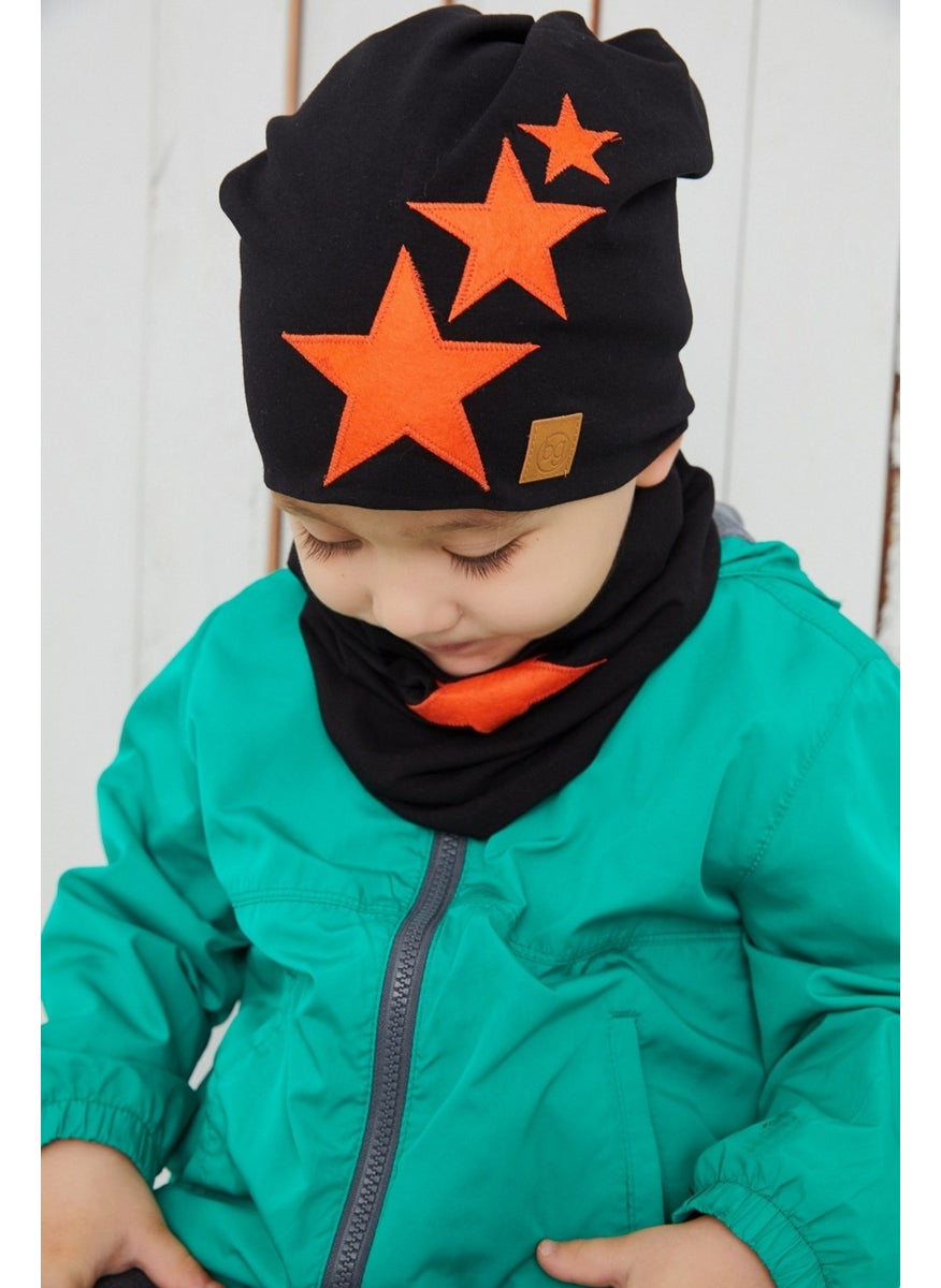 Orange Black Boy Baby Hat Beanie Soft Double Layer Sports Cotton Combed Cotton