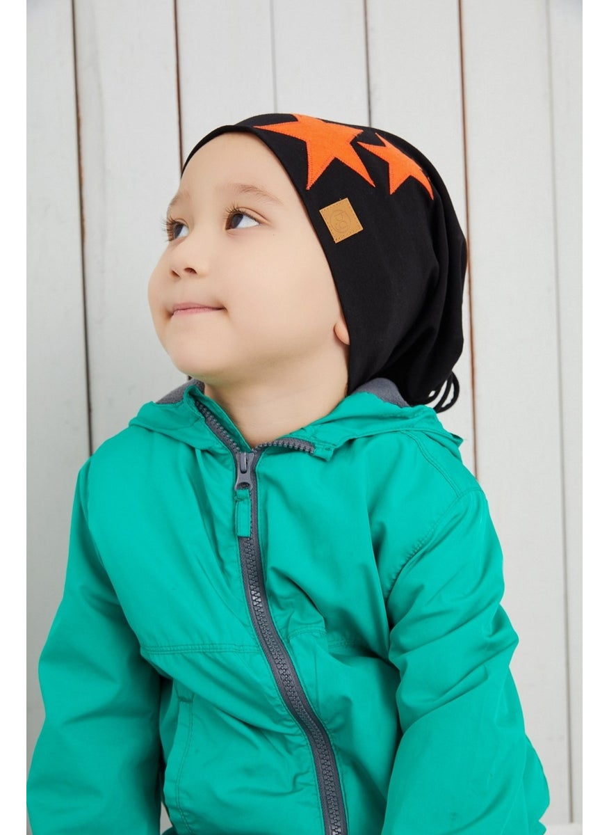 Orange Black Boy Baby Hat Beanie Soft Double Layer Sports Cotton Combed Cotton