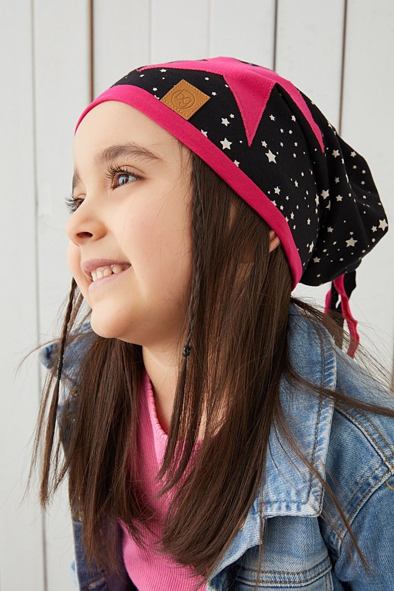 Fuchsia Black Kids Baby Hat Beanie Soft Cotton Combed Cotton