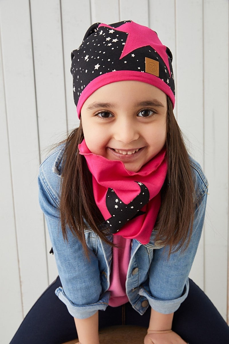 Fuchsia Black Kids Baby Hat Beanie Soft Cotton Combed Cotton