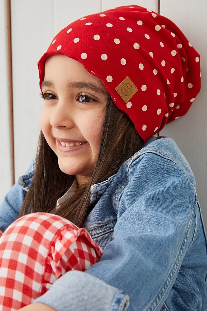 Red White Polka Dot Baby Girl Hat Beanie Soft Cotton Combed Cotton