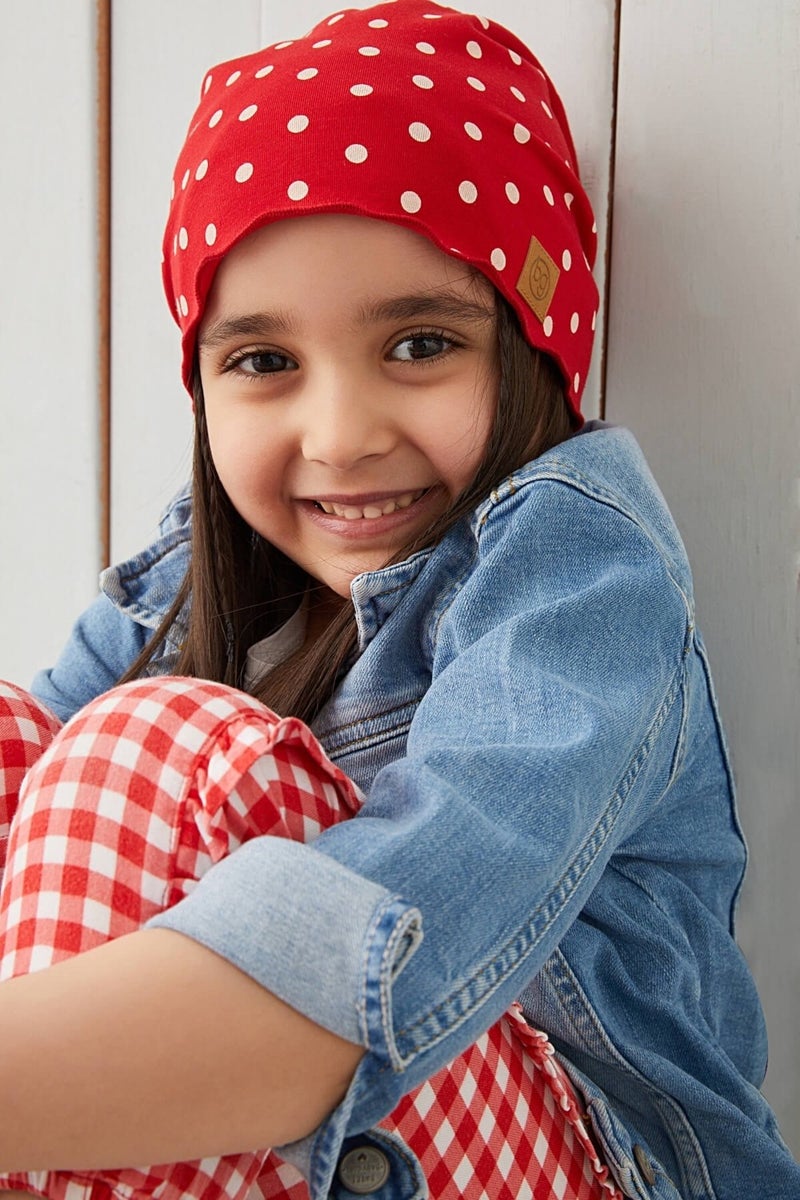 Red White Polka Dot Baby Girl Hat Beanie Soft Cotton Combed Cotton