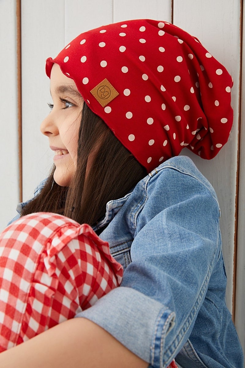 Red White Polka Dot Baby Girl Hat Beanie Soft Cotton Combed Cotton