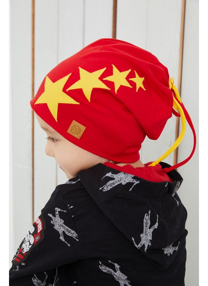 Yellow Red Fanatik Children's Baby Hat Beanie Soft Double-Decker Sports Cotton Combed Cotton