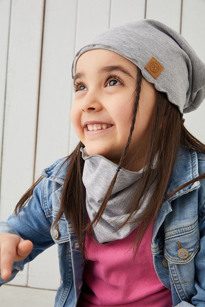 Gray Baby Girl Hat Beanie Soft Cotton Combed Cotton